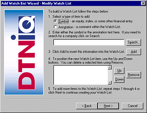 Watch List dialog